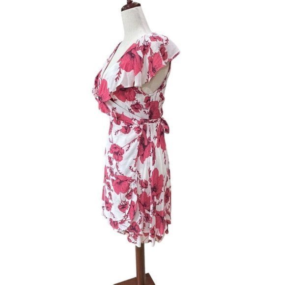 Free People Ruffle Wrap Floral Print Mini Flutter V-neck Dress Size XS - Picture 8 of 13